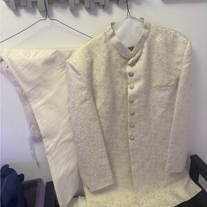 Ivory Embroidered Sherwani Jacket - Elegant Ethnic Formal Wear with trousers